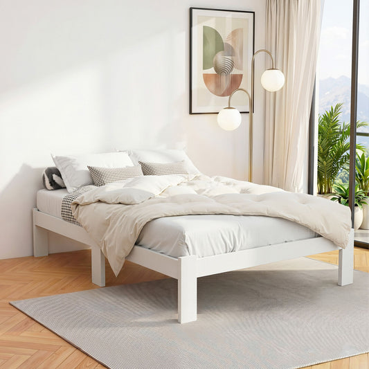 Double white wooden bed frame