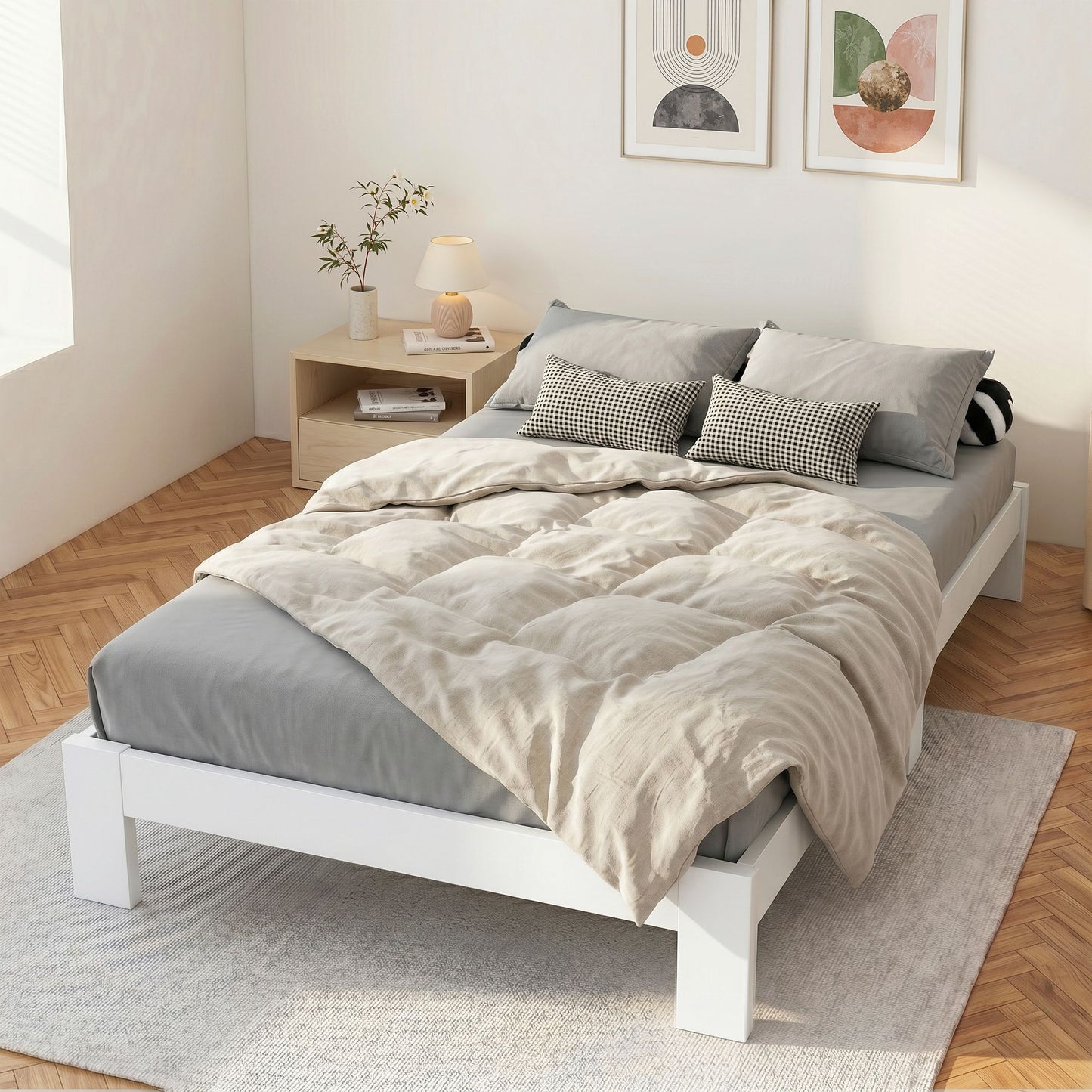 Bed Frame Double Size Wooden Bed Base Timber Foundation Mattress