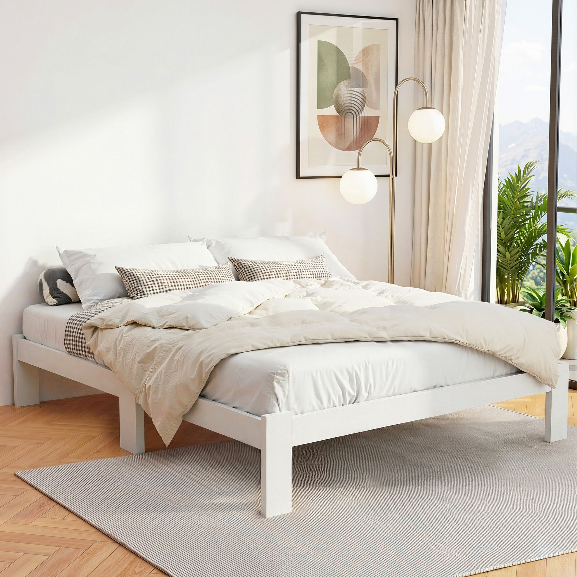 Base Frame Size Timber Foundation Mattress Platform Queen Wooden Bed