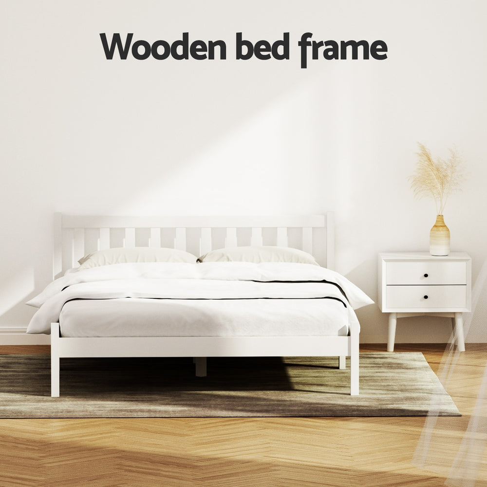 Bed Frame Double Full Size Wooden Pine Timber Mattress Base Sofie
