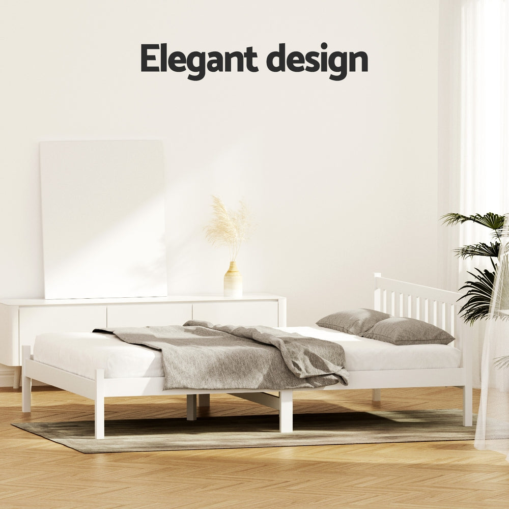 Bed frame with double pine full size mattress
