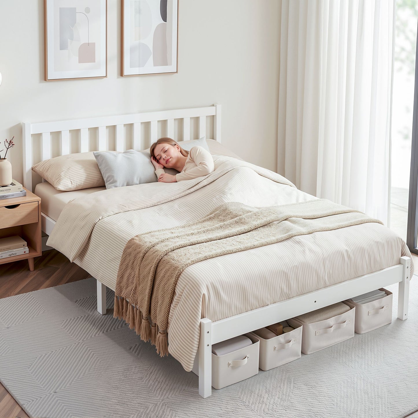 Size Wooden White Sofie Bed Frame Queen