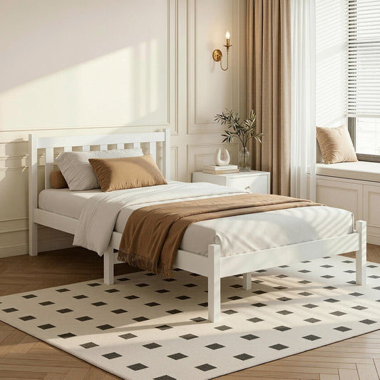 White wooden bed frame with single size