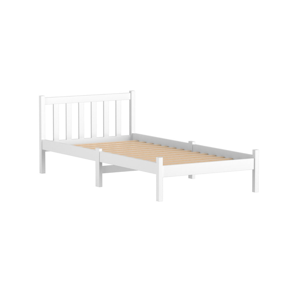 White wooden bed frame for bedroom mattress support