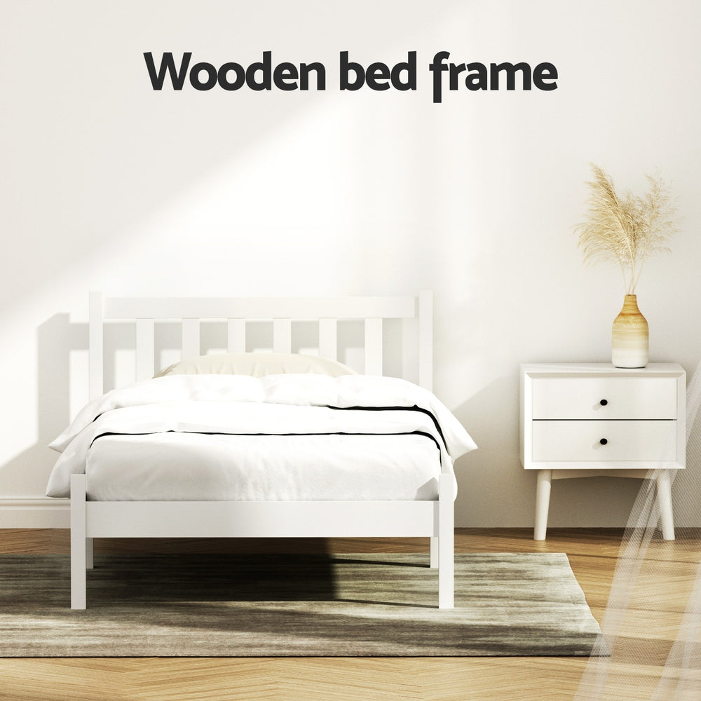 Single white wooden bed frame