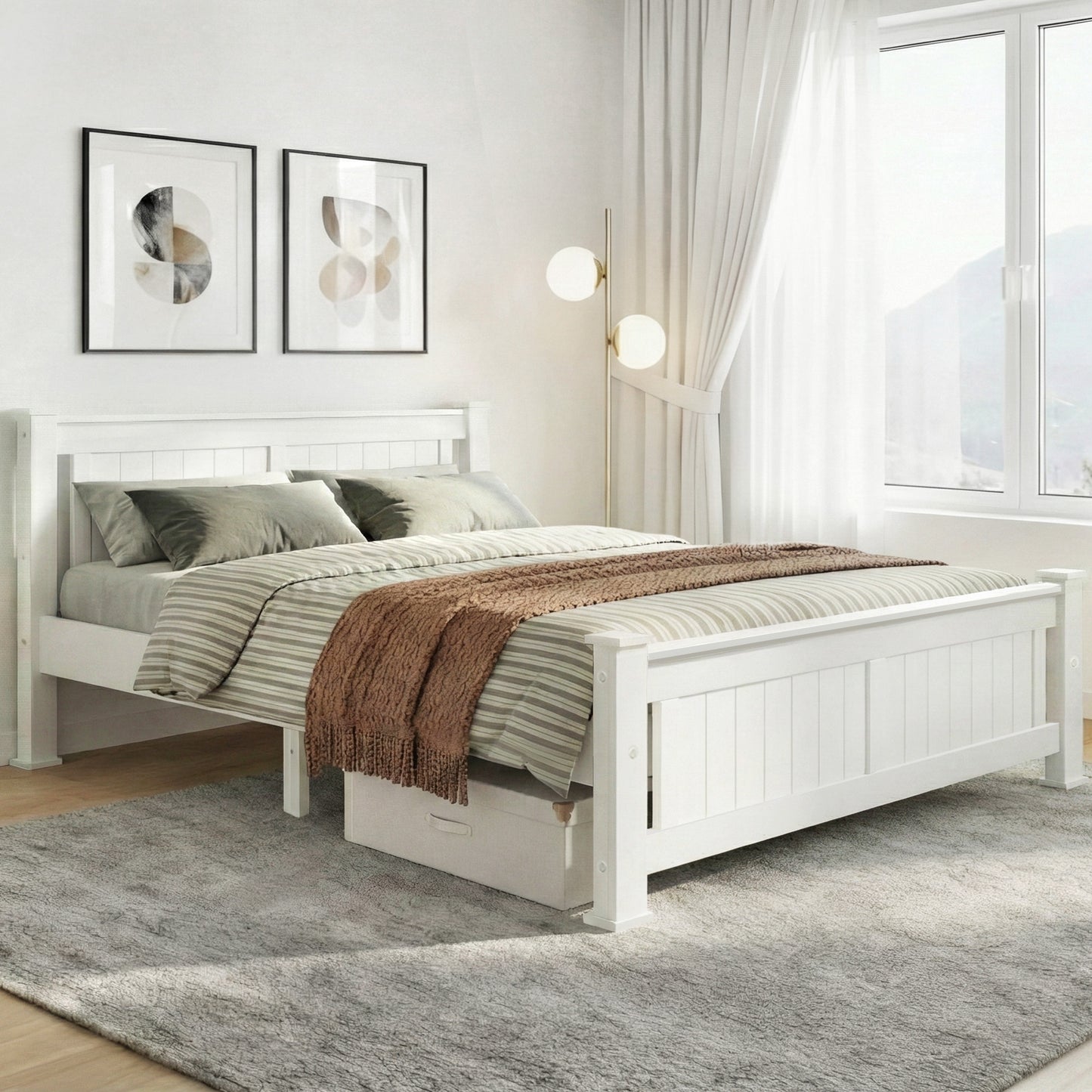 Bed Frame Double Size Wooden - White