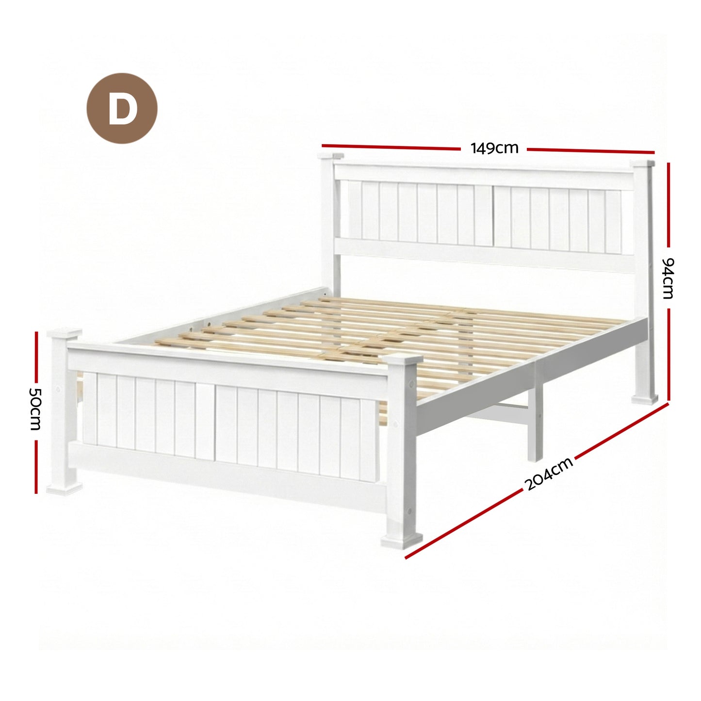 Bed Frame Double Size Wooden - White