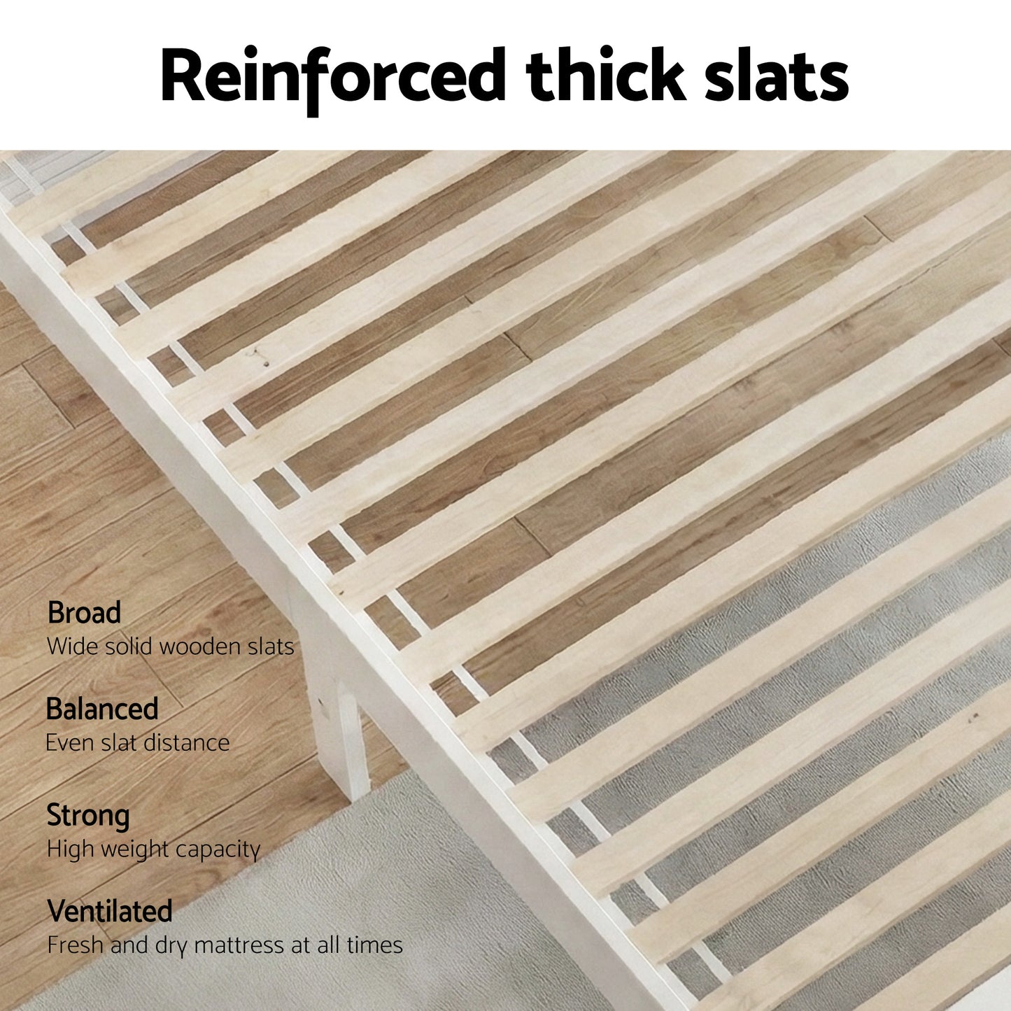 Bed Frame Double Size Wooden - White