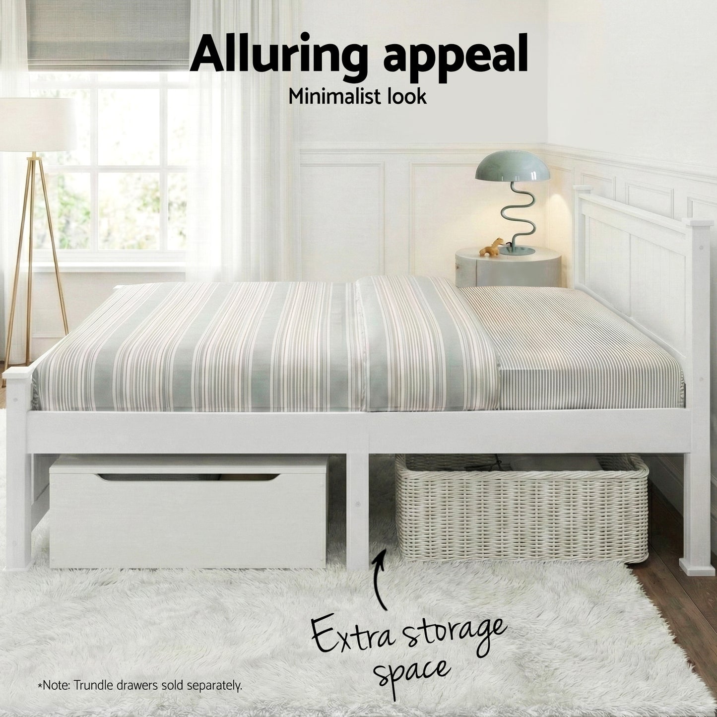 Bed Frame Double Size Wooden - White