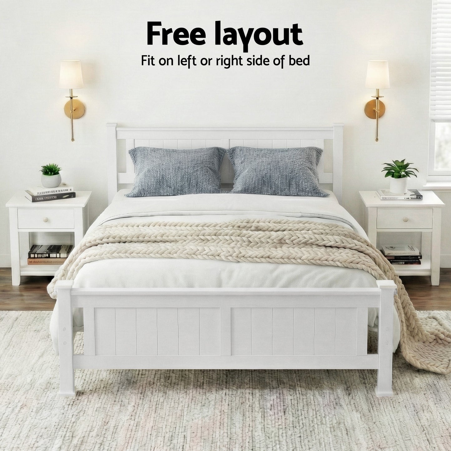 Bed Frame Double Size Wooden - White