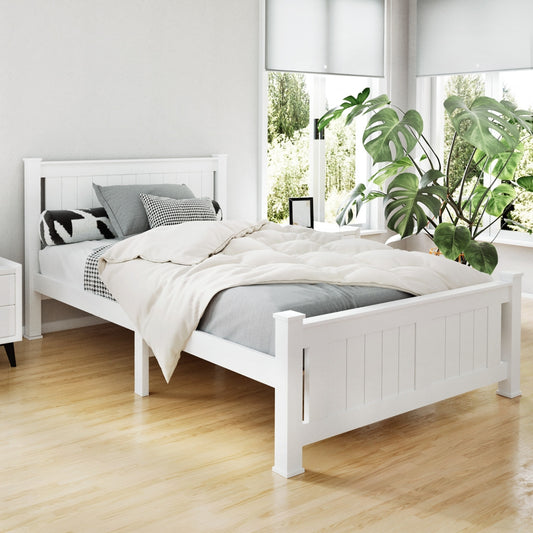 King single white wooden bed frame
