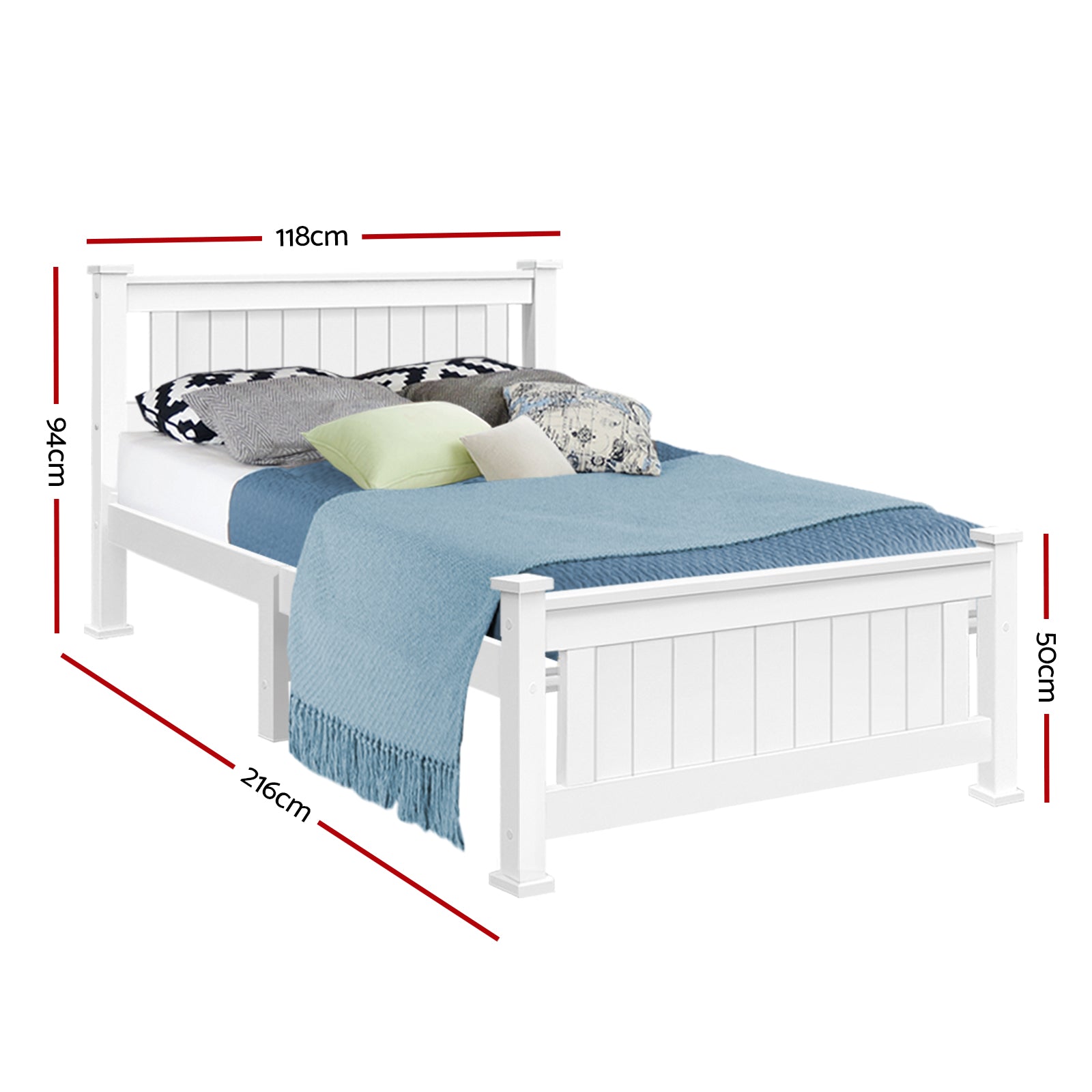 White Wooden Single King Bed Frame