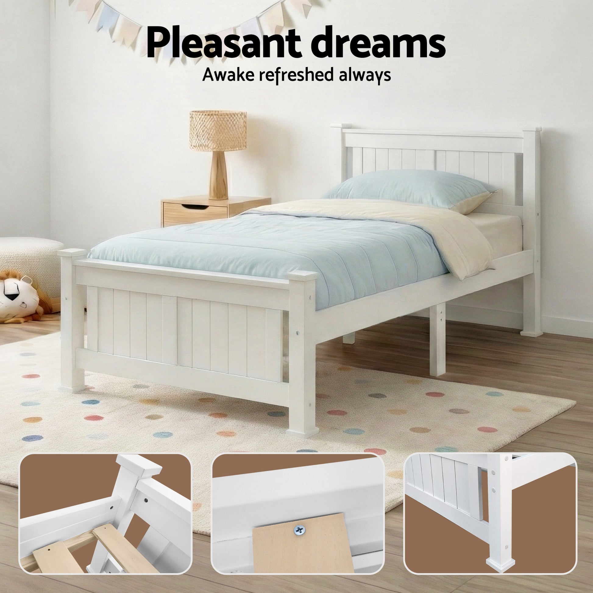 Wooden Bed Frame King Single Size White 004ks