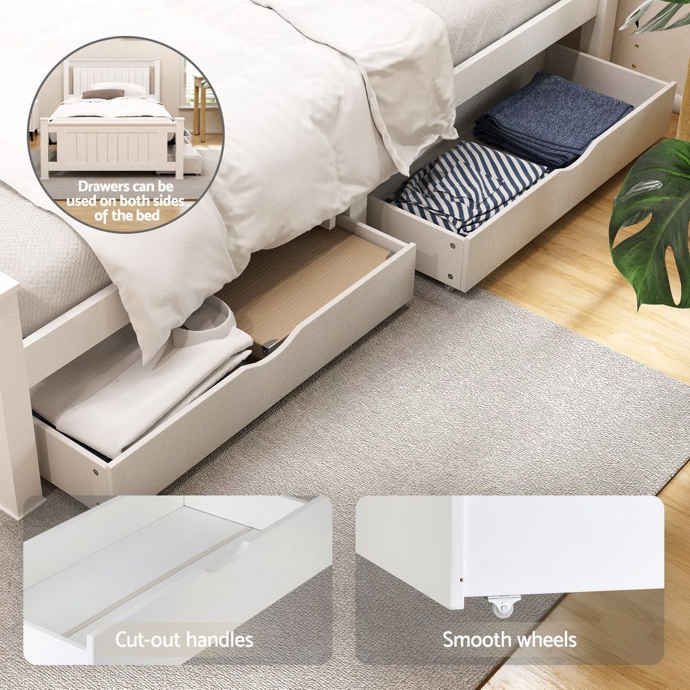 King single white wooden storage bed frame