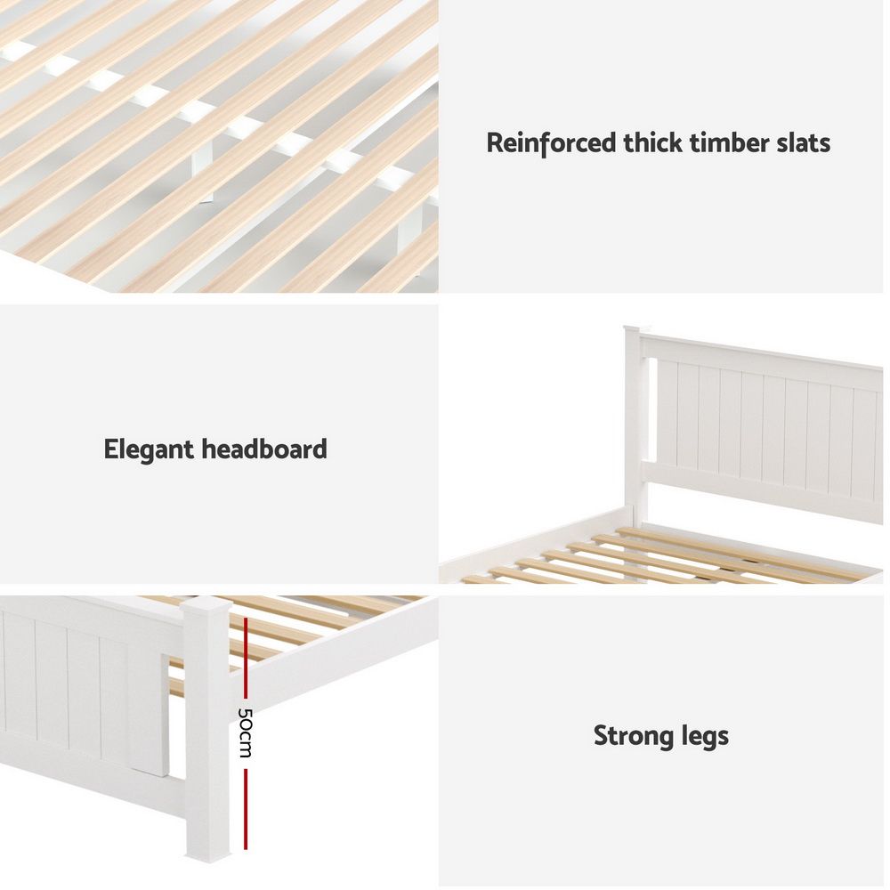 White Wooden Single King Bed Frame with Storage Drawers