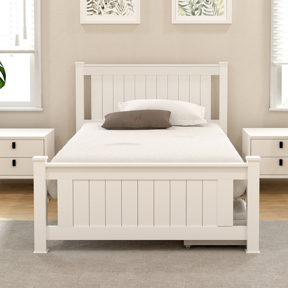 White wooden 2 004ks bed frame with king single size platform
