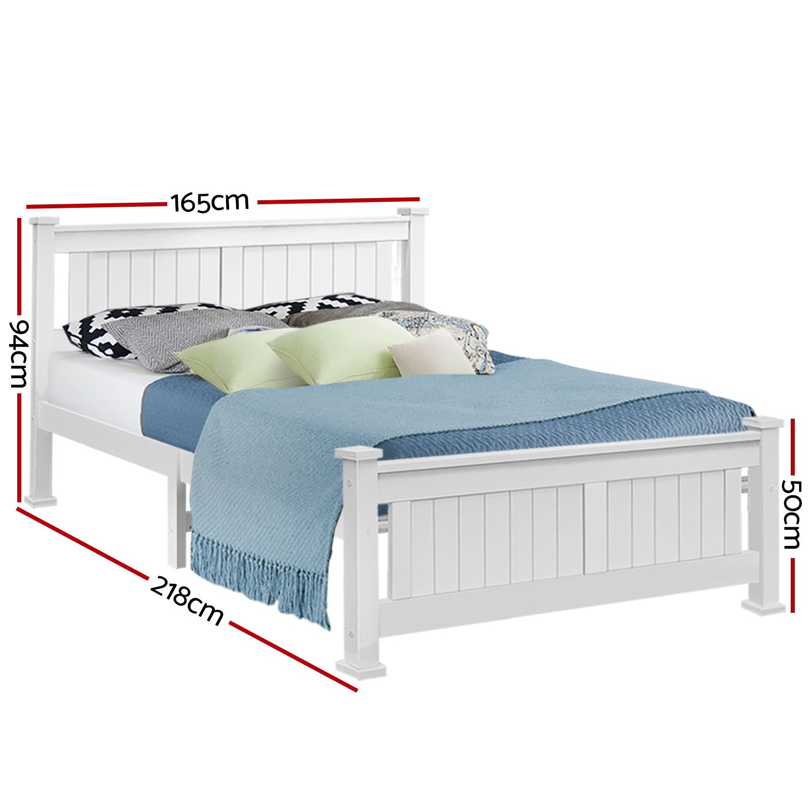 Wooden bed queen size with compact layout and accessory details