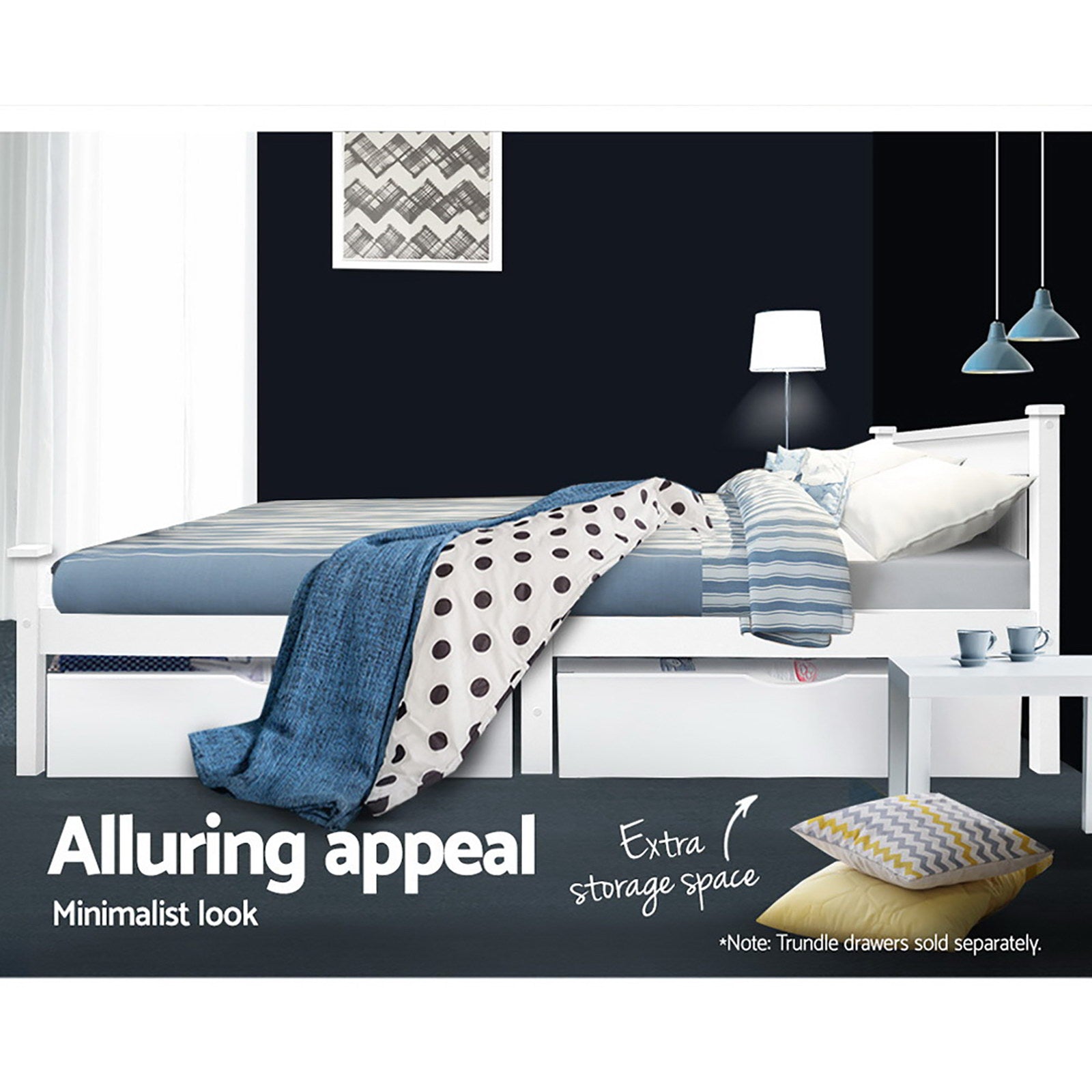 Bed queen size in wooden with practical fittings