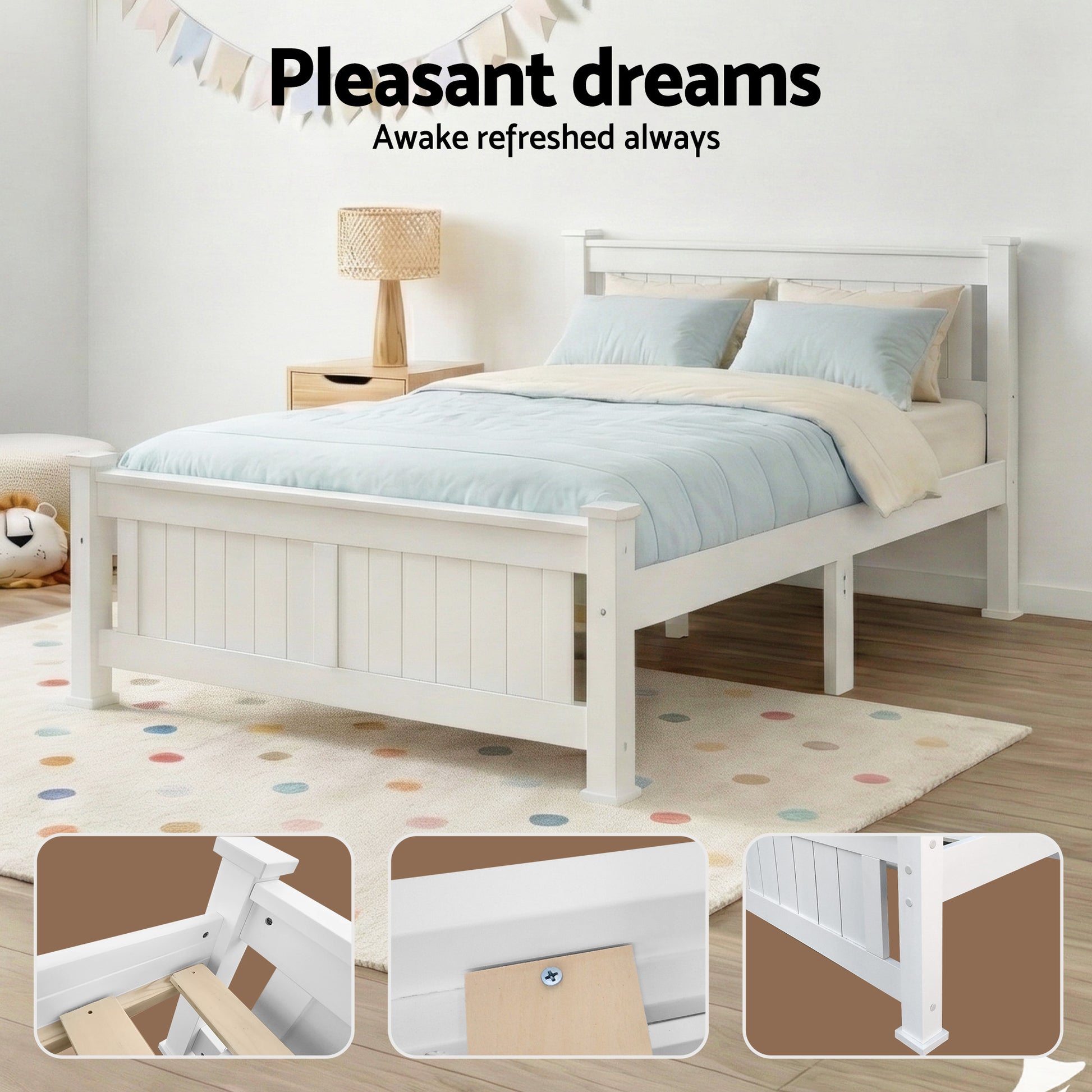 Wooden bed queen size with key surfaces and edge shape