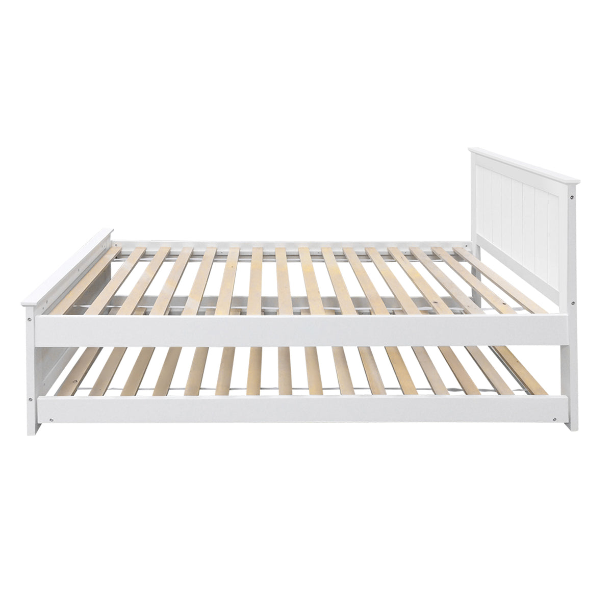 Bed Frame Wooden Trundle Timber Slat King Single Size - White