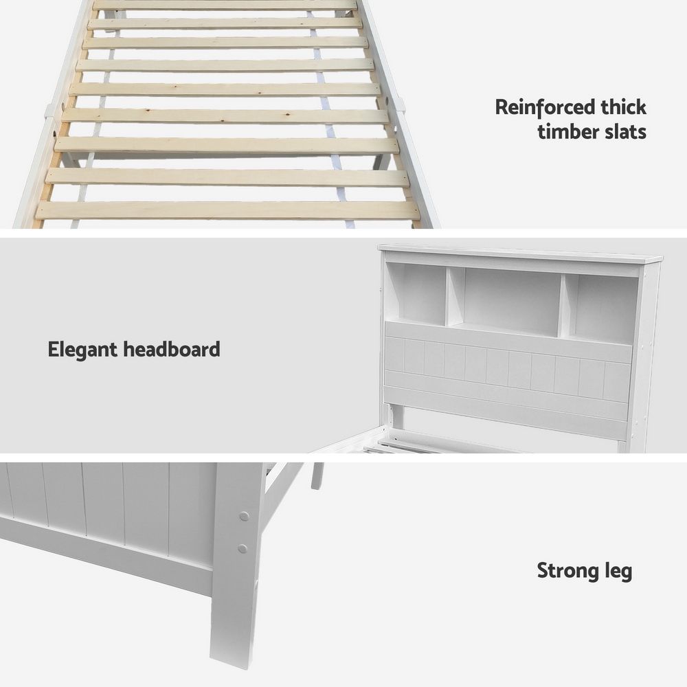 Frame King Single Size Wooden 2 Storage Drawers White Draw Bed