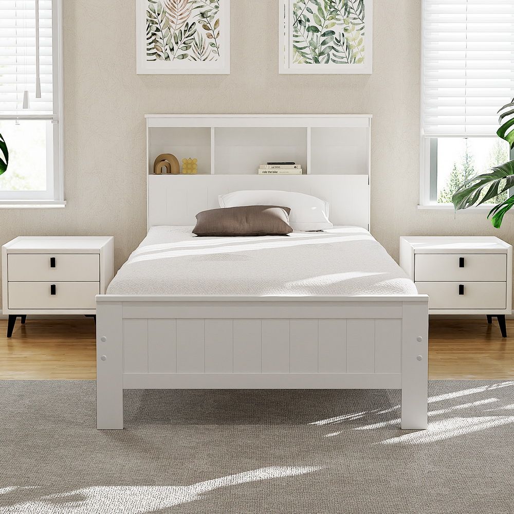King Single Size Wooden 2 Storage Drawers White Draw Bed Frame