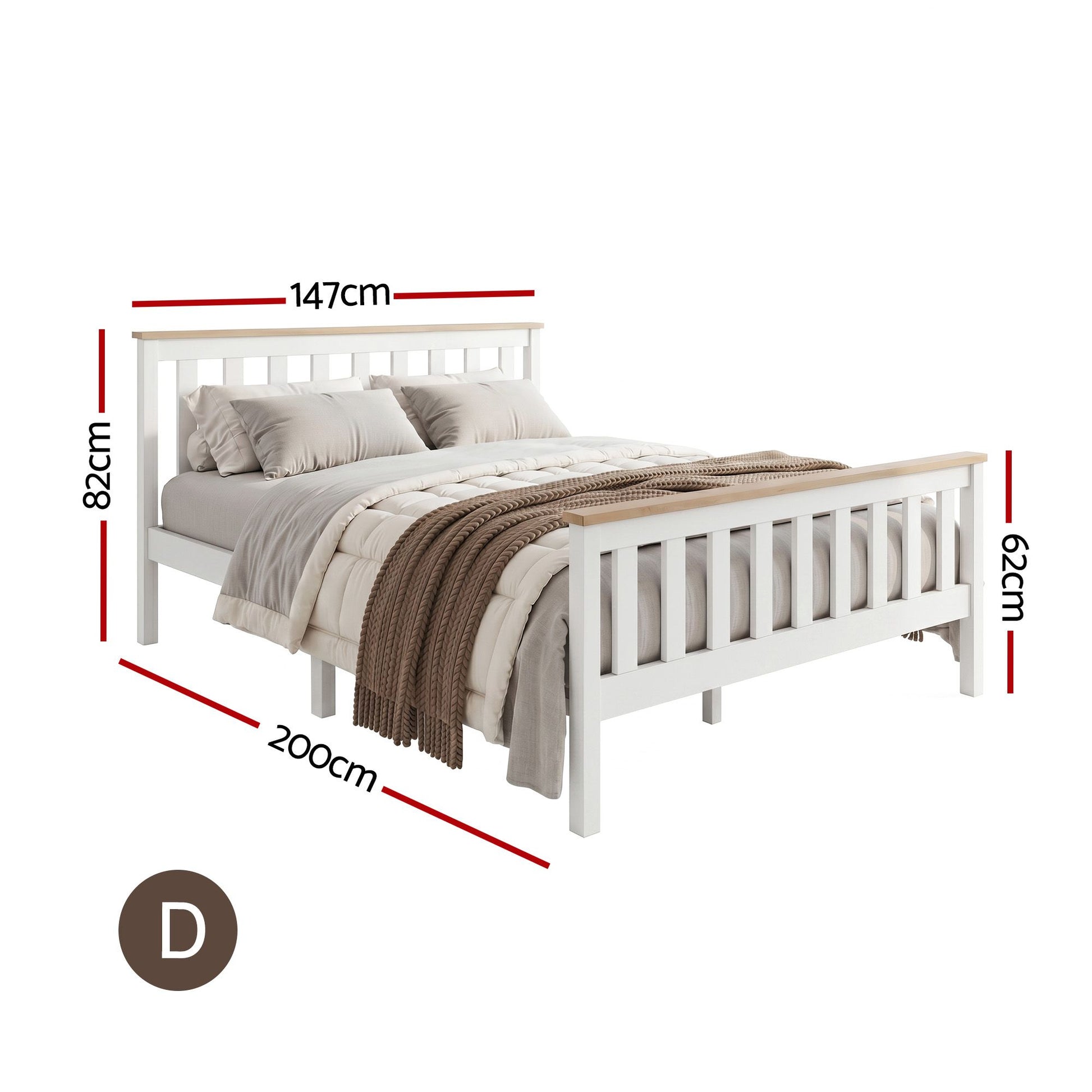 Bed Frame Double Full Size Wooden Pine Timber Mattress