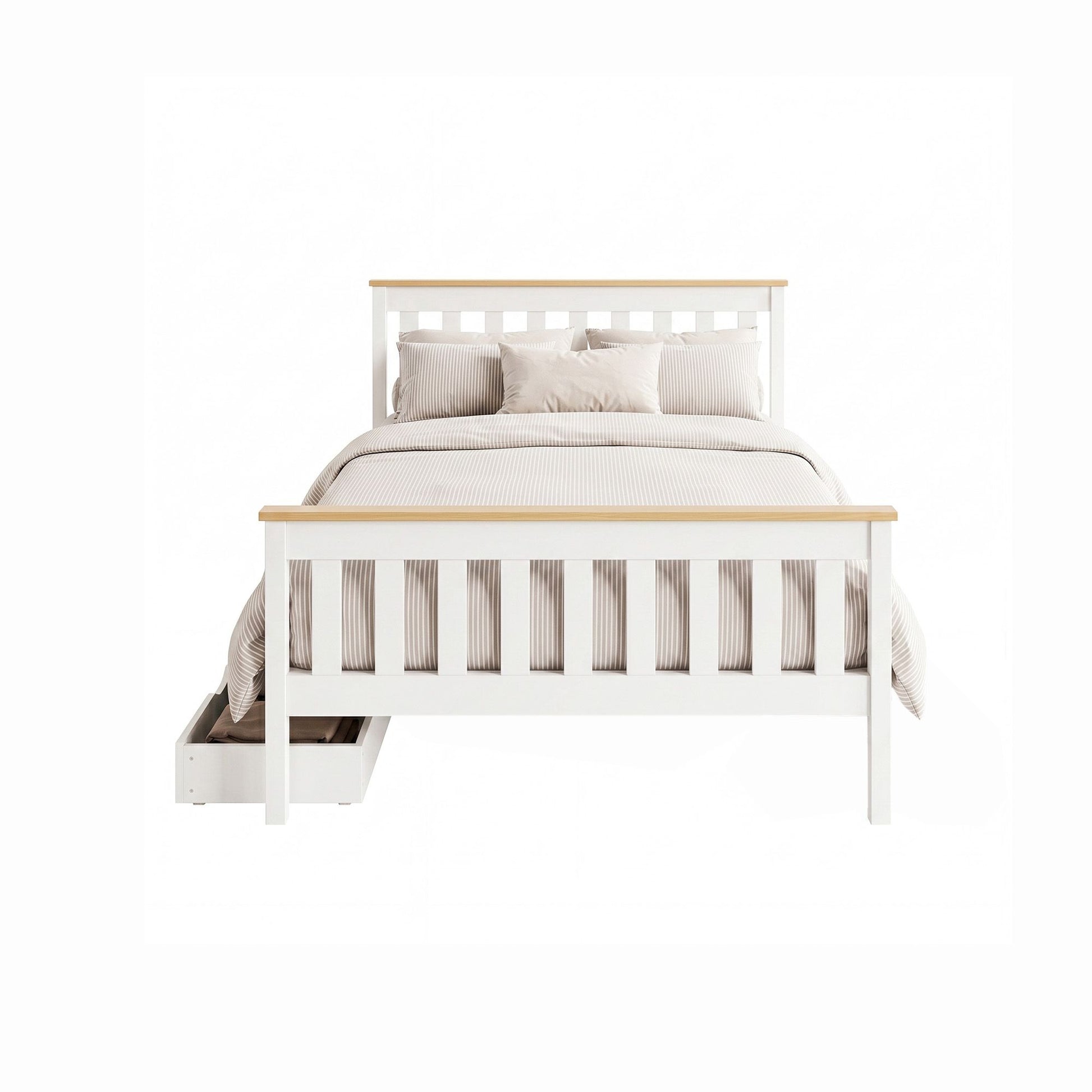 Double Size Wooden Platform 2 Storage Drawers Bed Frame