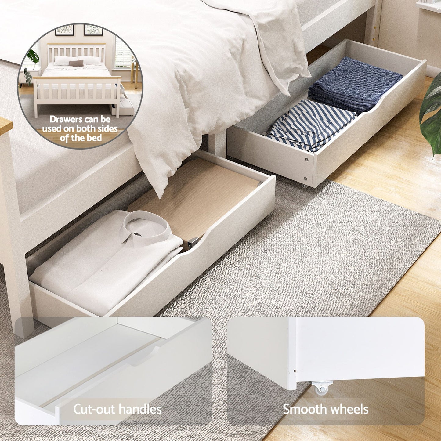 Bed Frame Double Size Platform 2 White Wooden