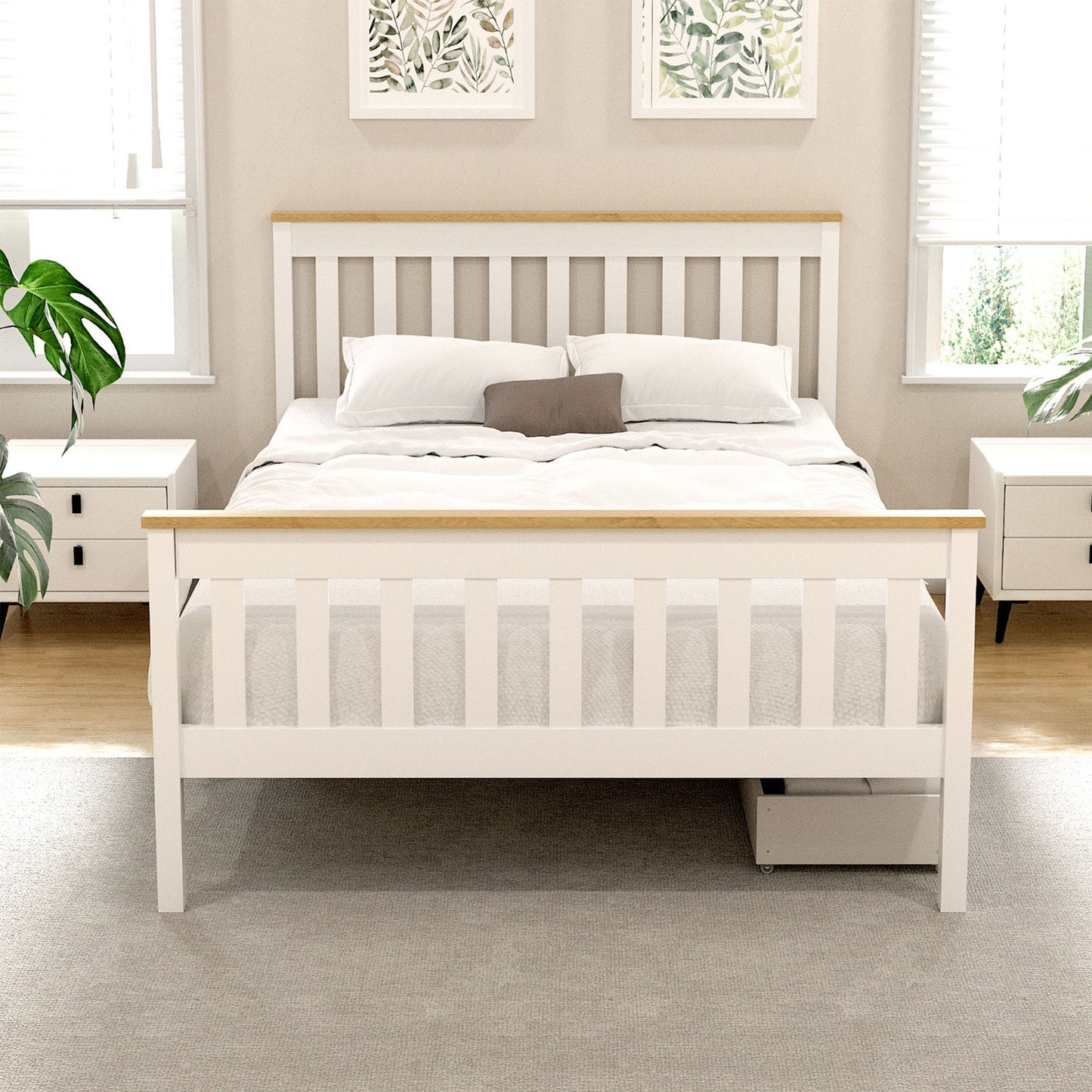 Size Wooden Platform 2 Storage Drawers White Pony Draw Bed Frame Double