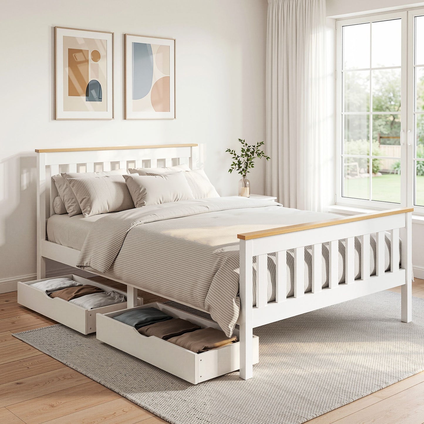 Platform 2 Storage Drawers White Pony Draw Bed Frame Double Size Wooden
