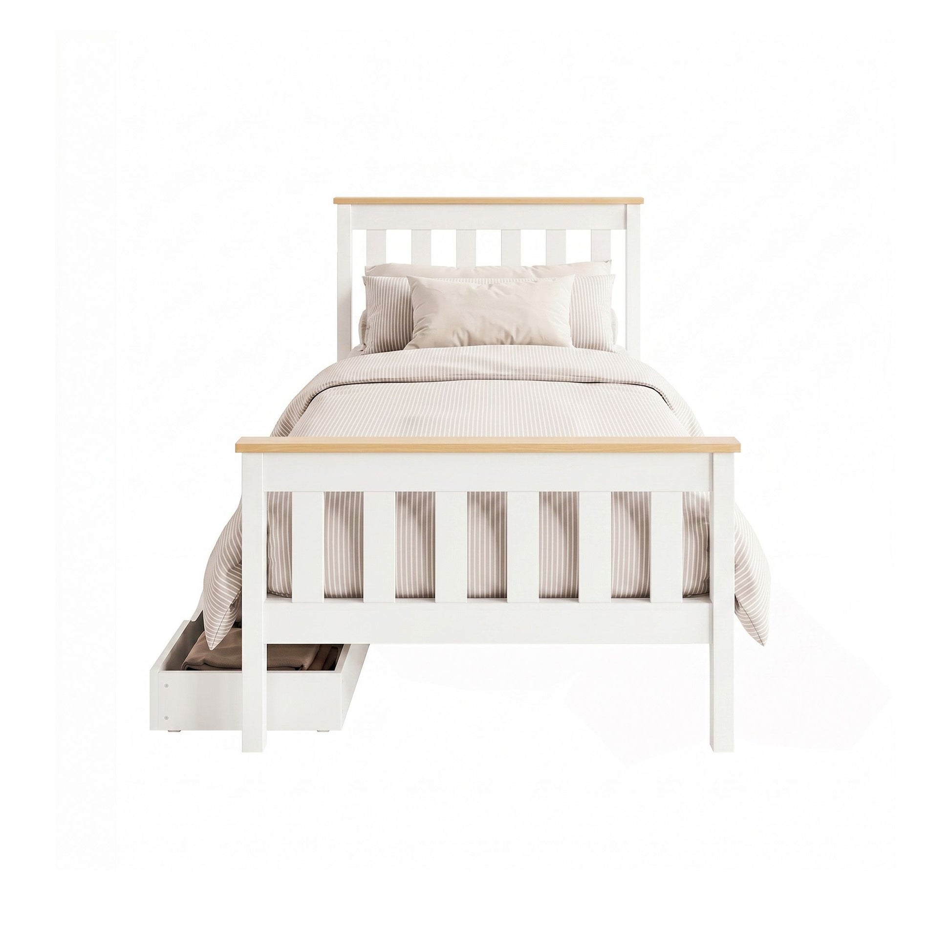 Single Size Wooden Platform 2 Storage Drawers Bed Frame
