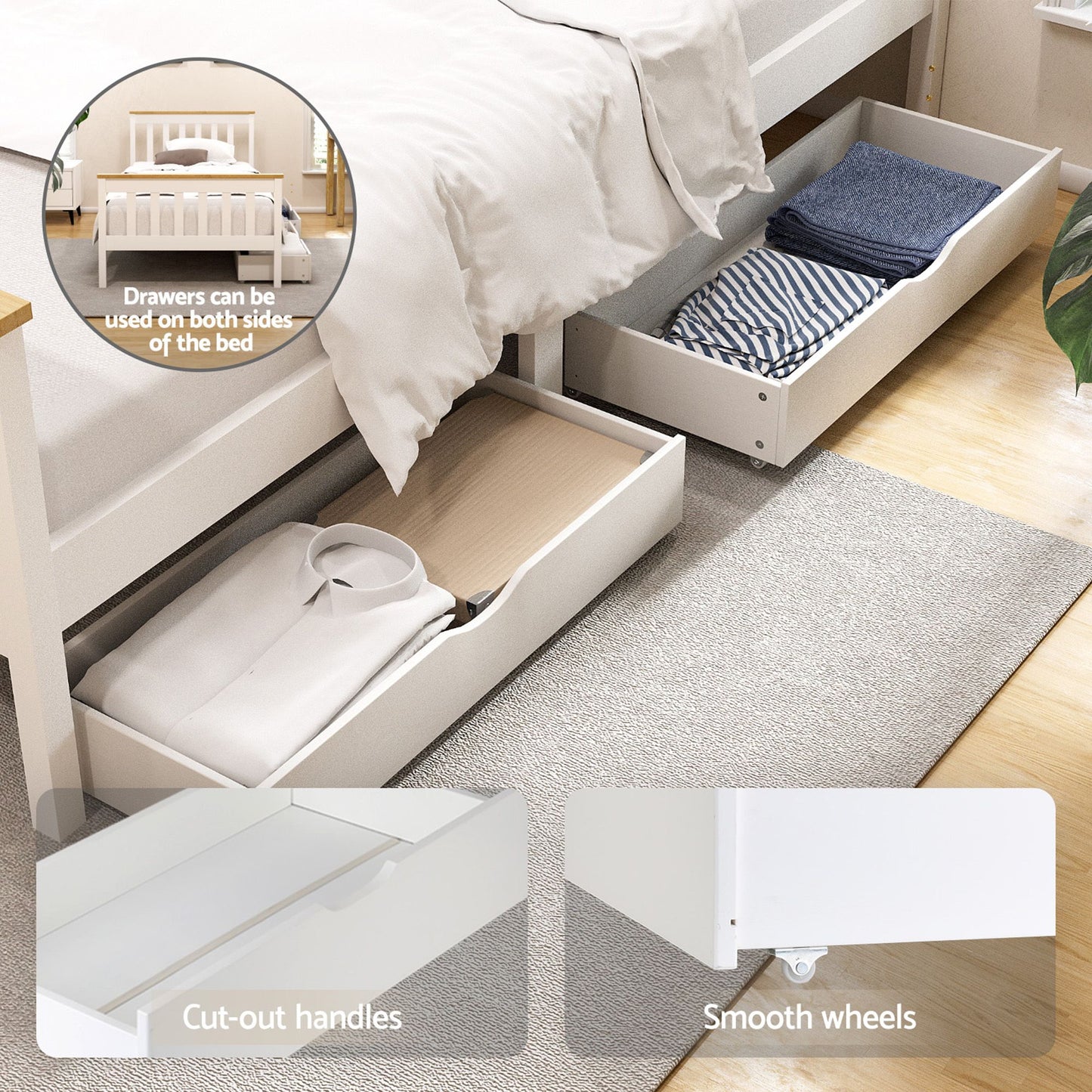 Bed Frame Single Size Platform 2 White Wooden