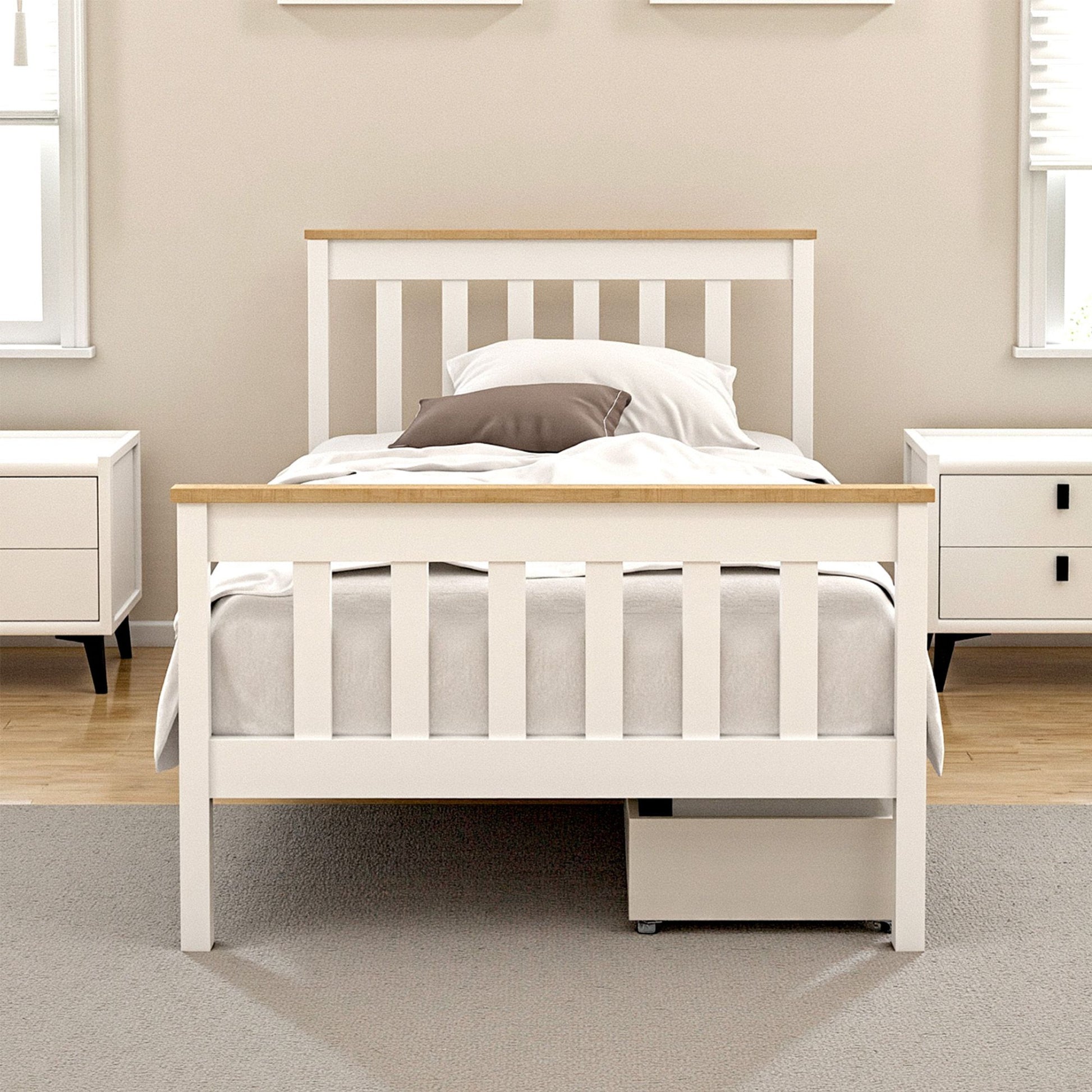 Size Wooden Platform 2 Storage Drawers White Pony Draw Bed Frame Single