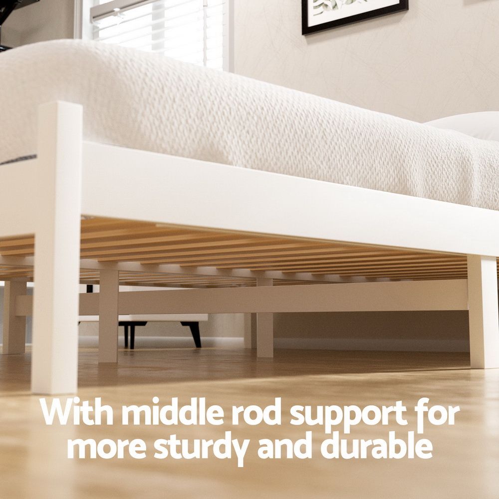 Bed Frame Double Size Wooden Platform 2 Storage Drawers White Sofie