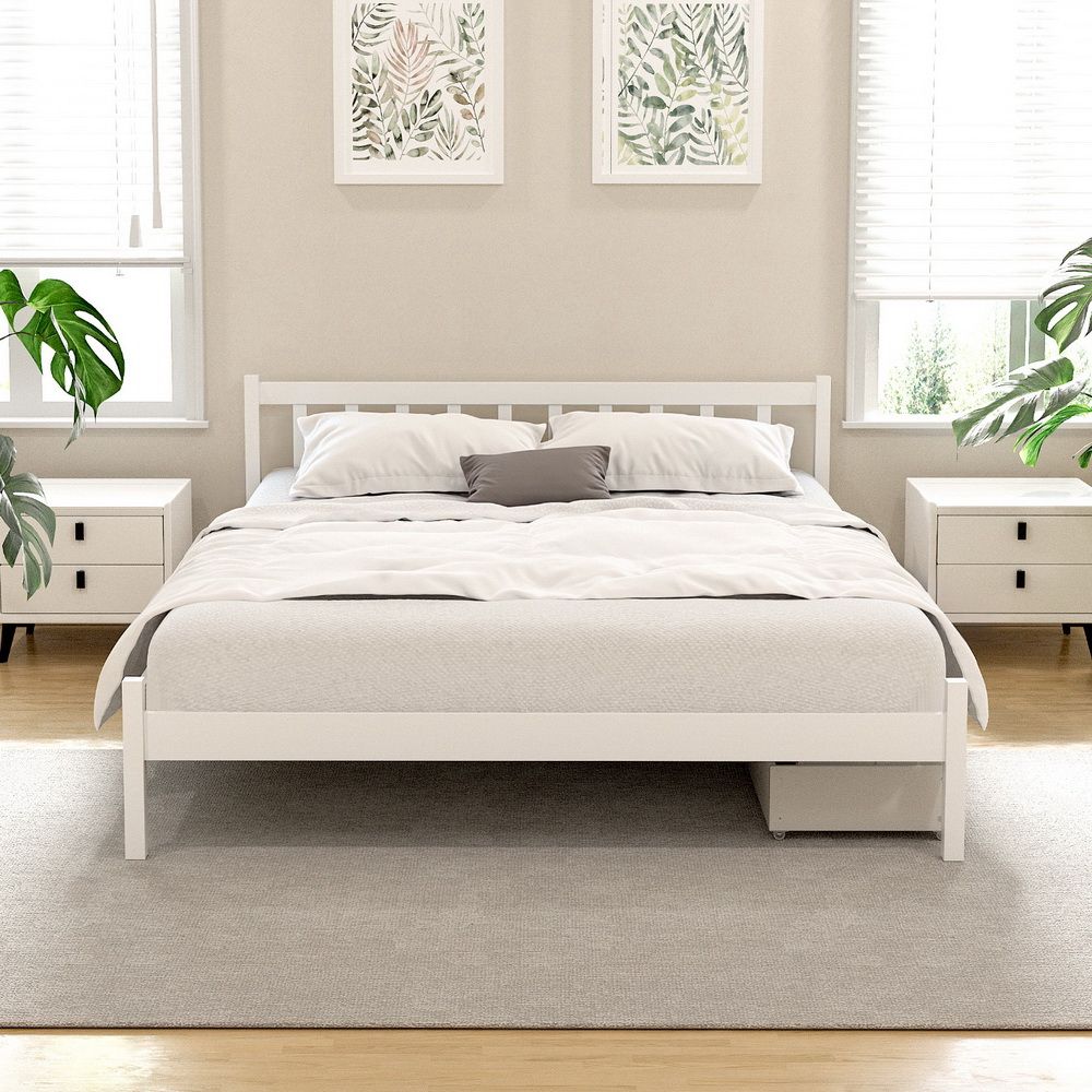 Size Wooden Platform 2 Storage Drawers White Sofie Draw Bed Frame