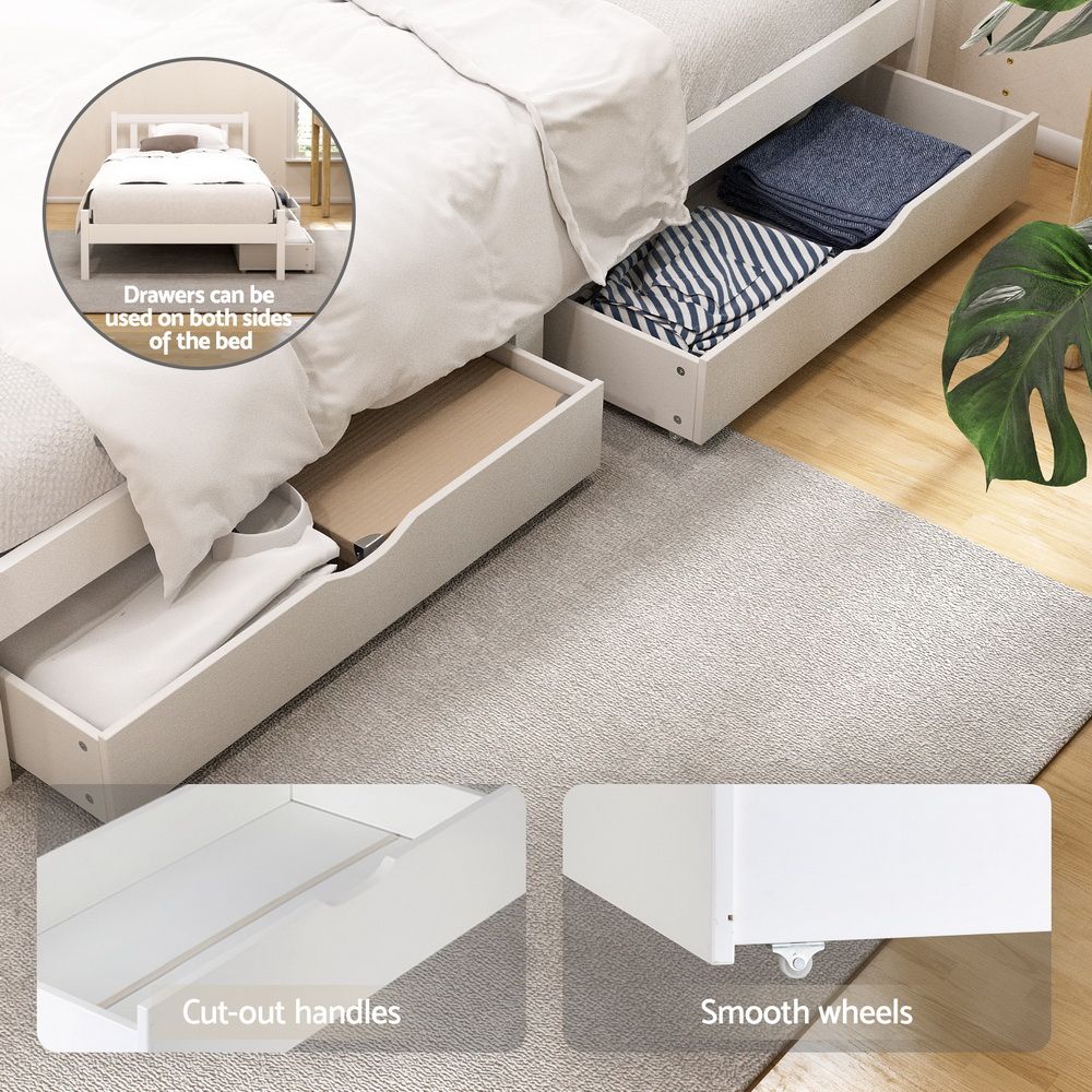 King single white wooden storage bed frame