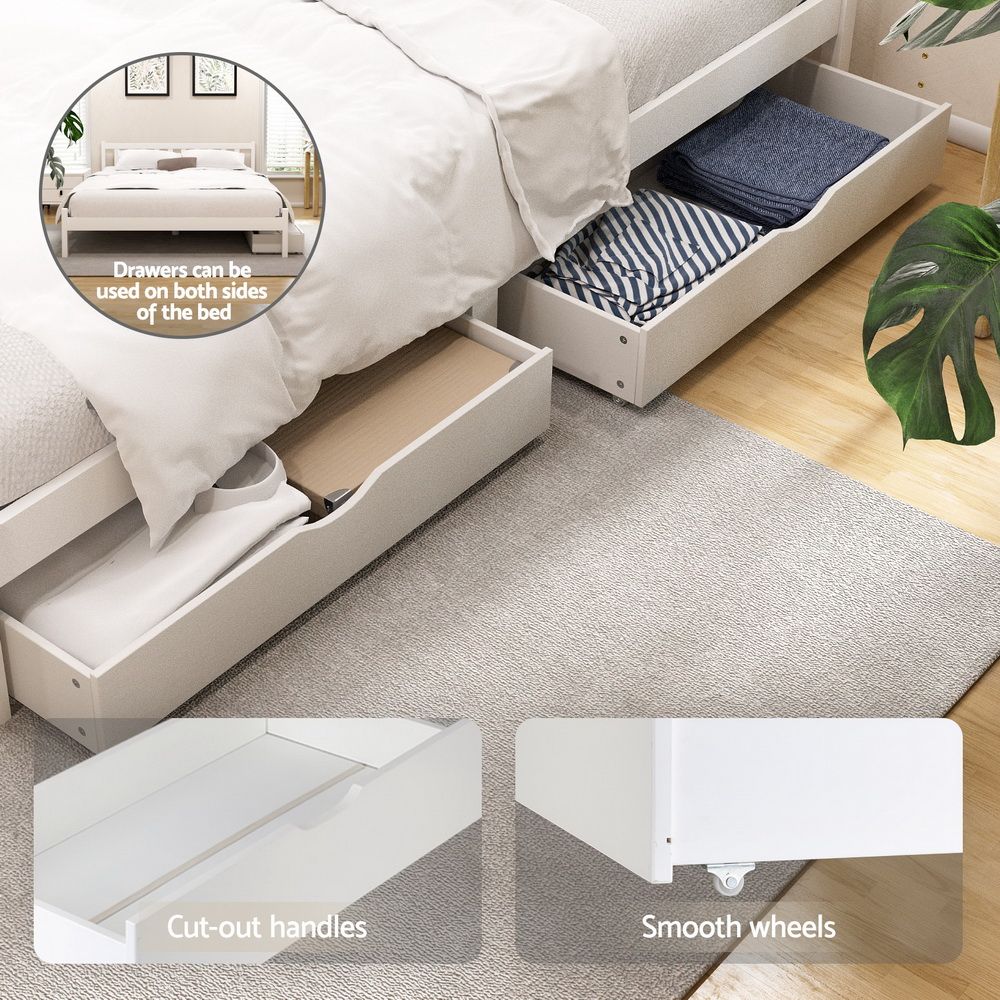 Bed Frame Queen Size Platform 2 White Wooden