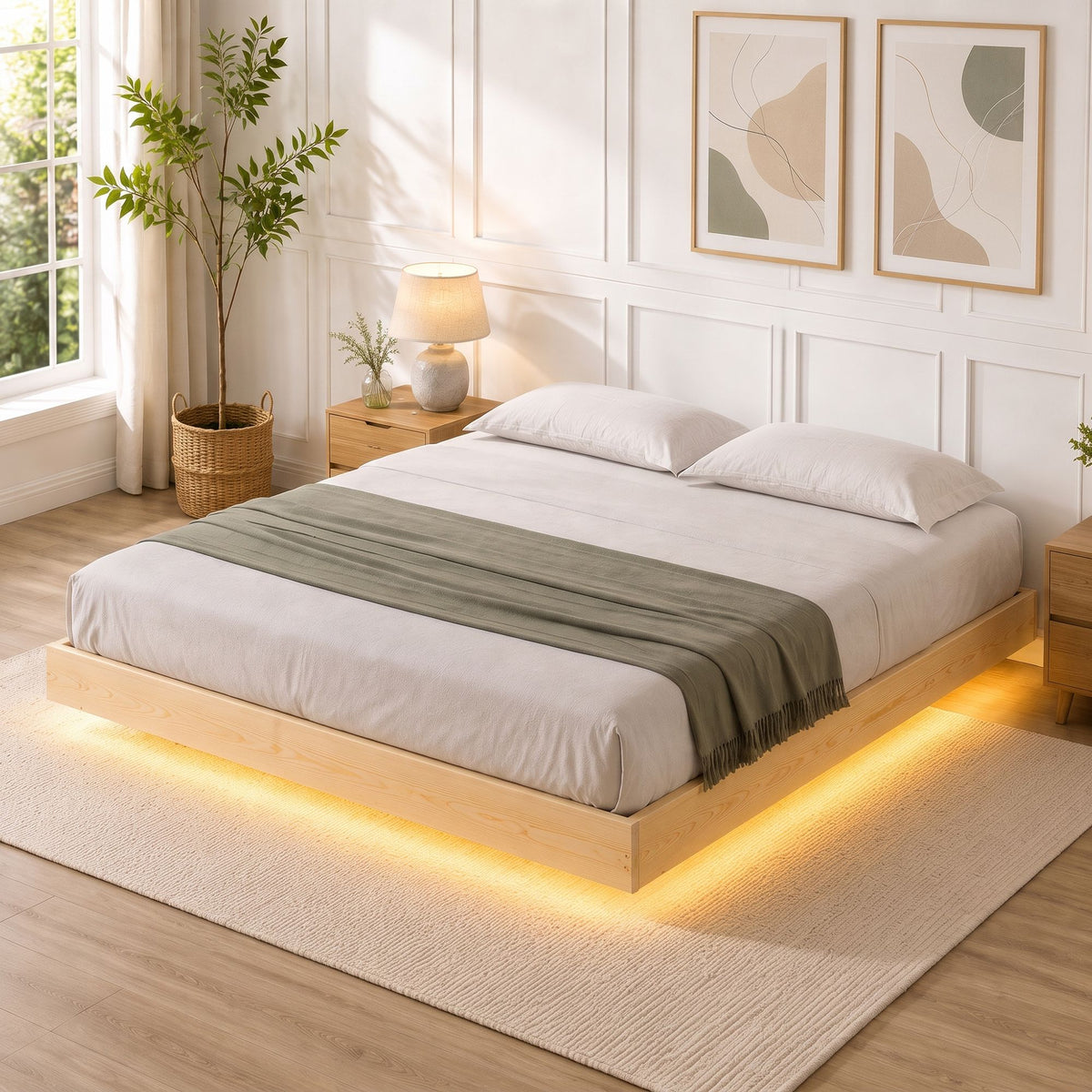 Bed Frame Double Size Floating Wooden Mattress Base Platform - Timber ODIN
