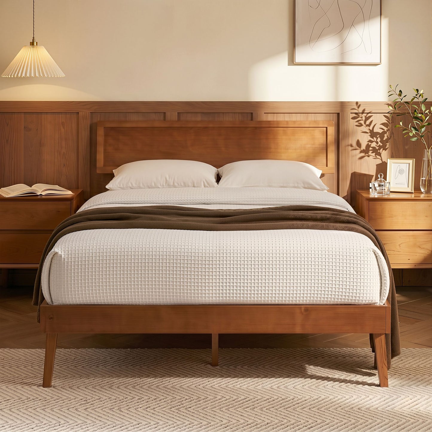 Queen walnut wooden bed frame