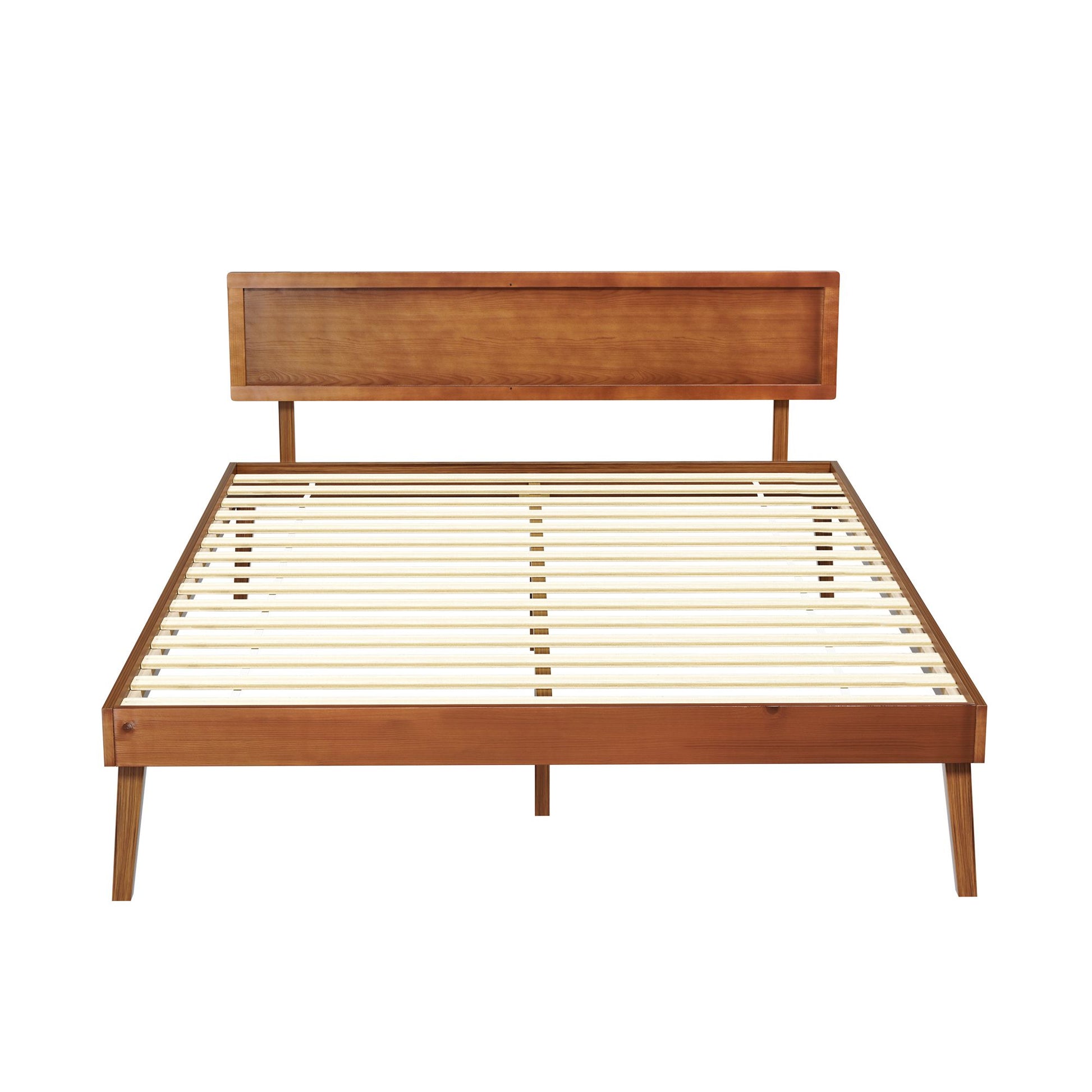 Queen Size Wooden Bed Base Walnut Splay Bed Frame