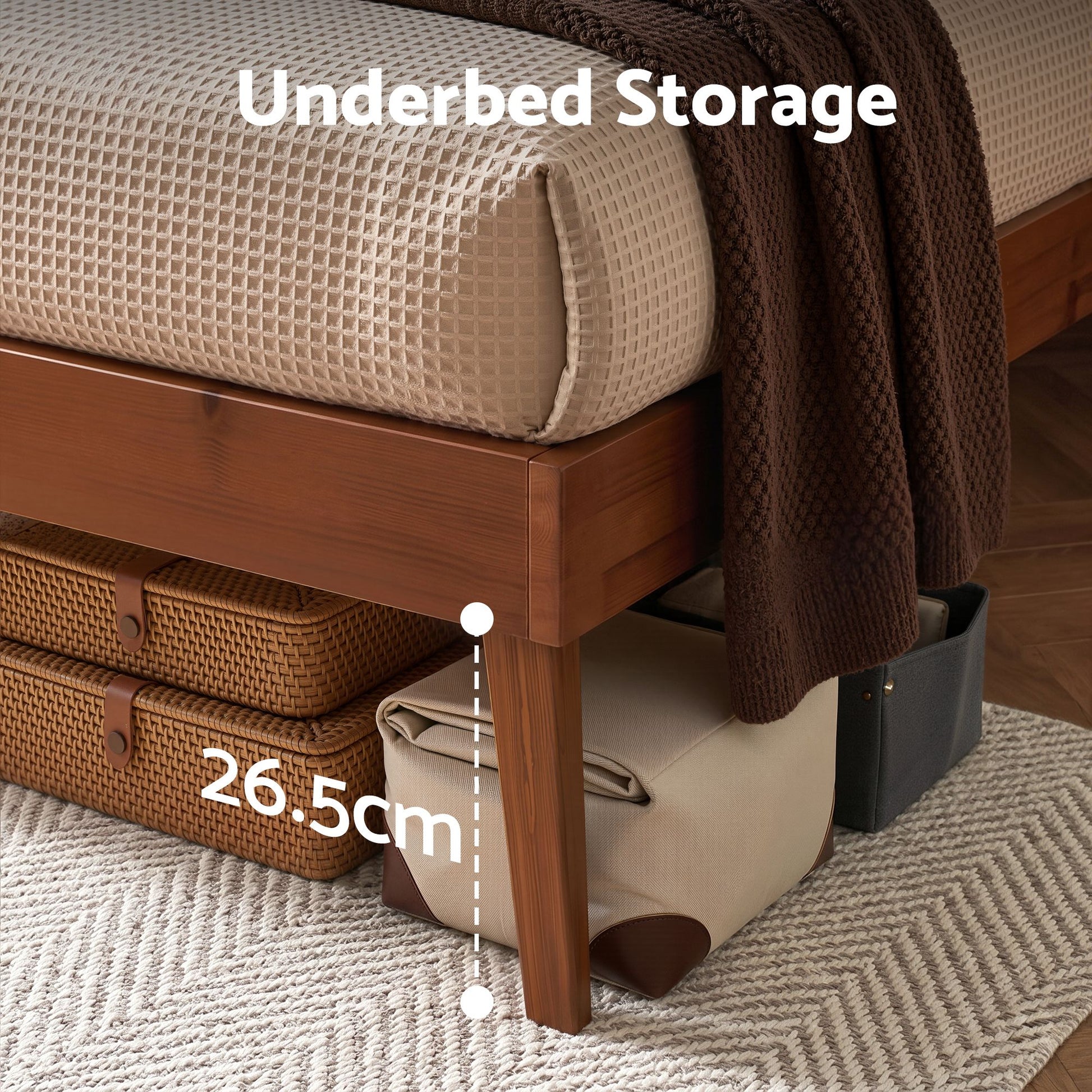 Bed Frame Queen Size Bed Base Walnut Wooden