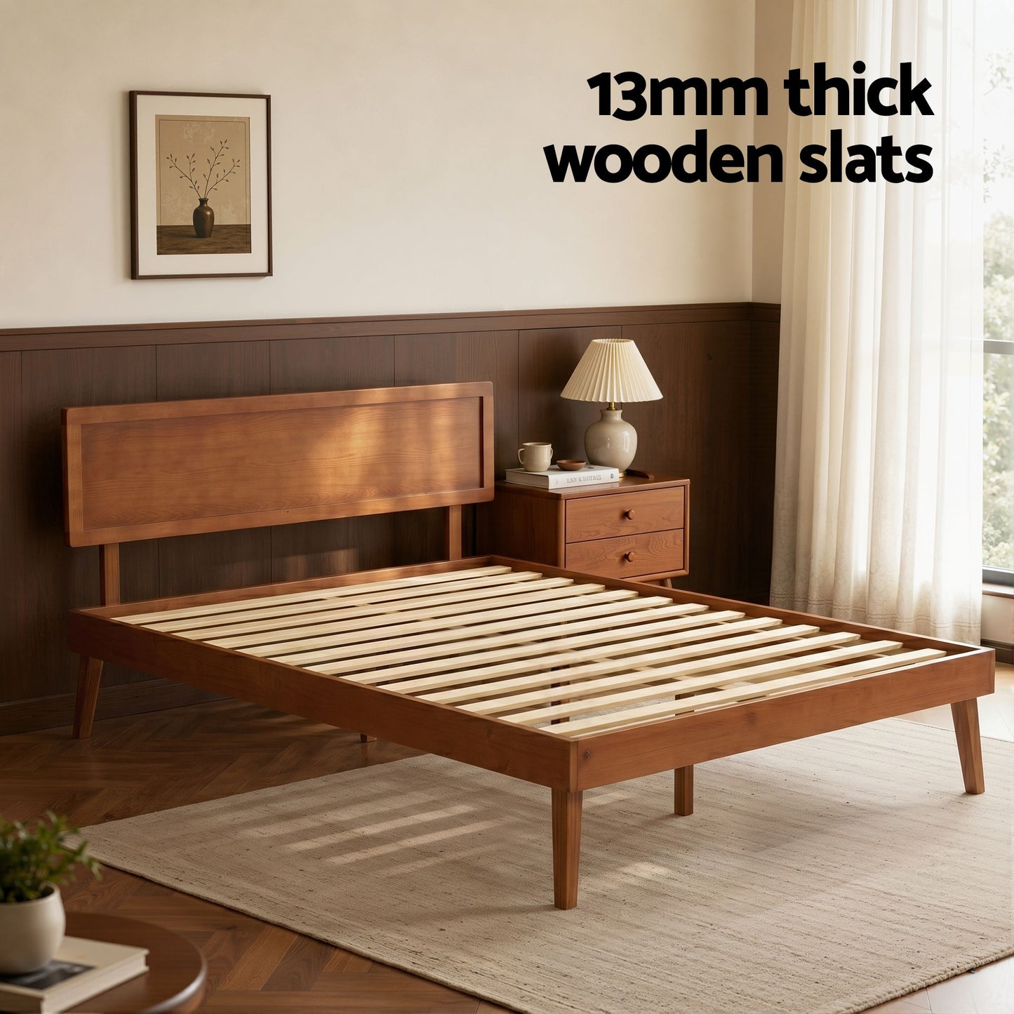 Queen Size Wooden Bed Base Walnut Splay Wal Bed Frame