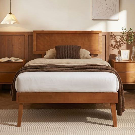 Single walnut wooden bed frame