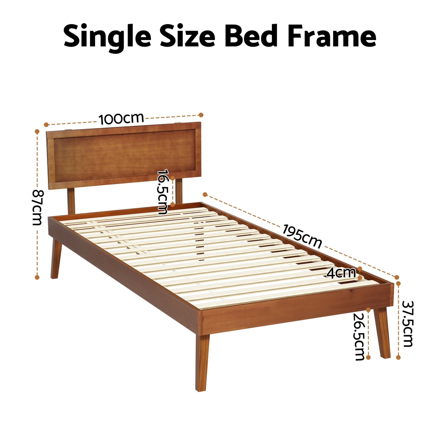 Bed Frame Single Size Wooden Bed Base - Walnut SPLAY