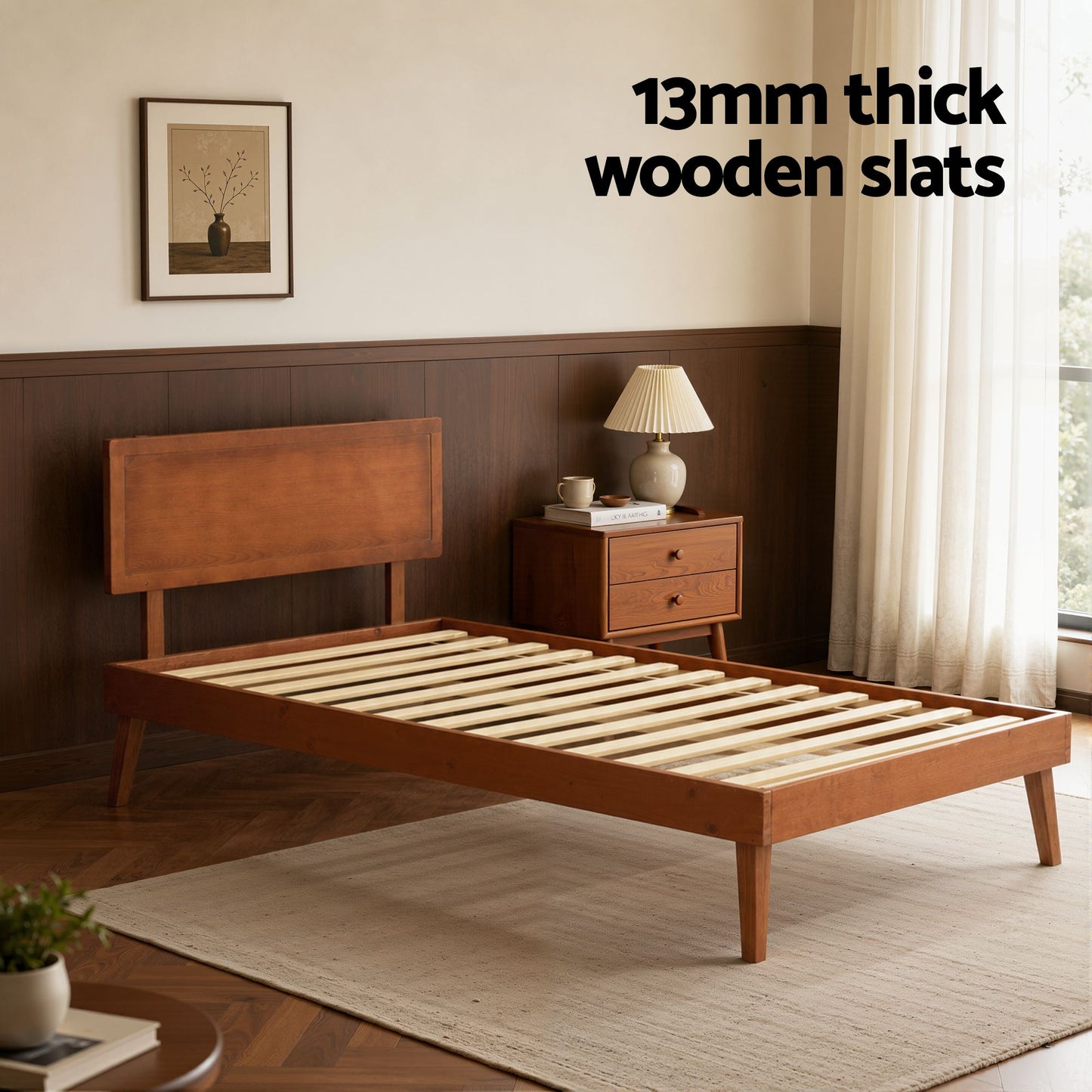 Bed Frame Single Size Wooden Bed Base - Walnut SPLAY
