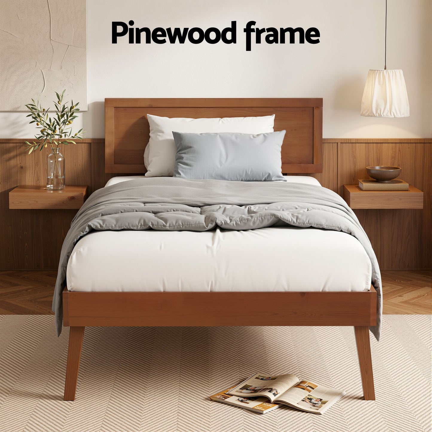 Bed Frame Single Size Wooden Bed Base - Walnut SPLAY
