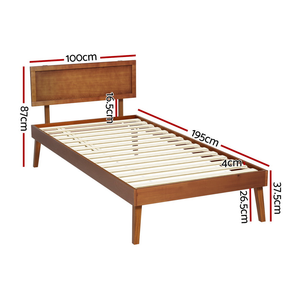 Bed Frame Single Size Wooden Bed Base Walnut SPLAY