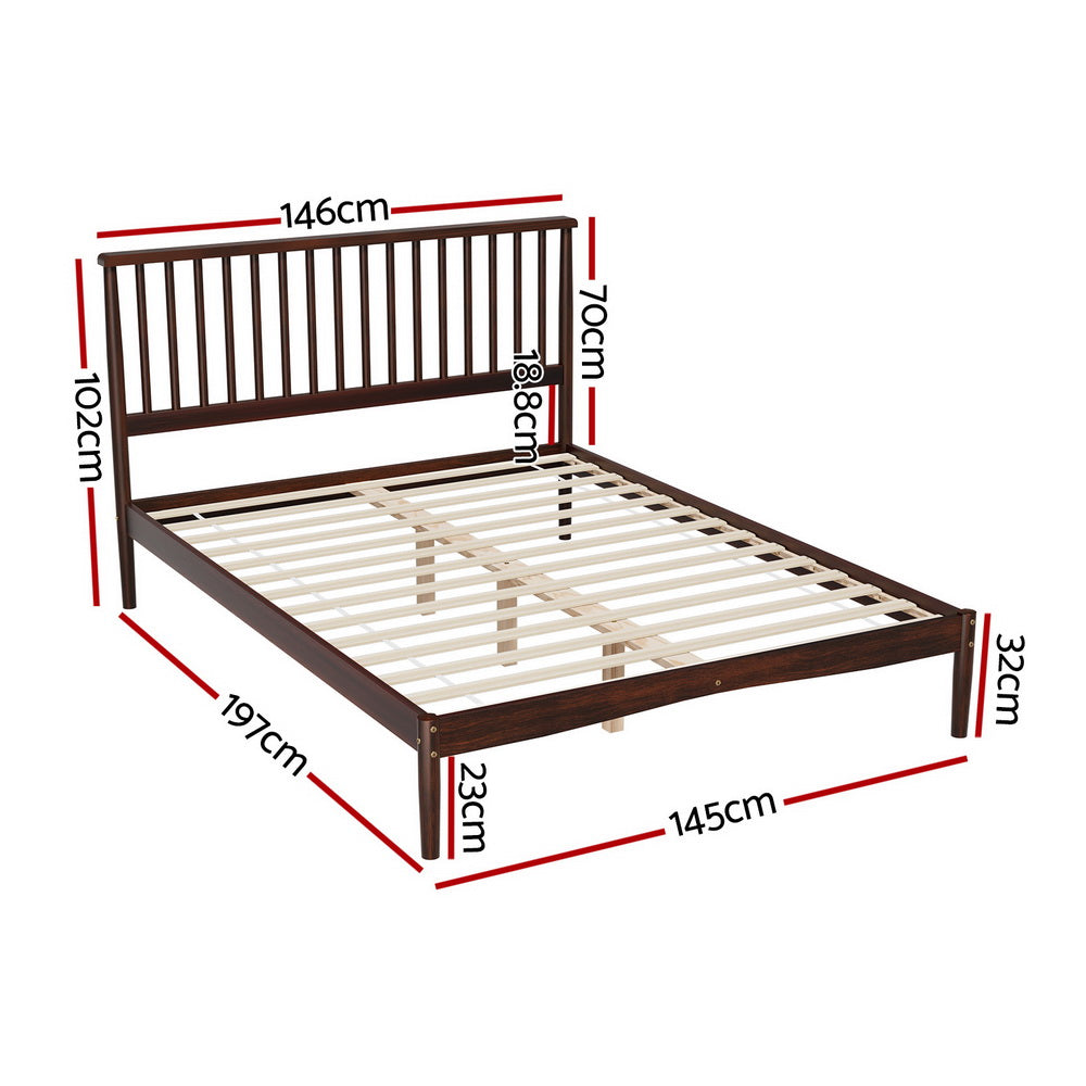 Bed Frame Double Size Wooden Base Mattress Platform Timber Walnut VISE