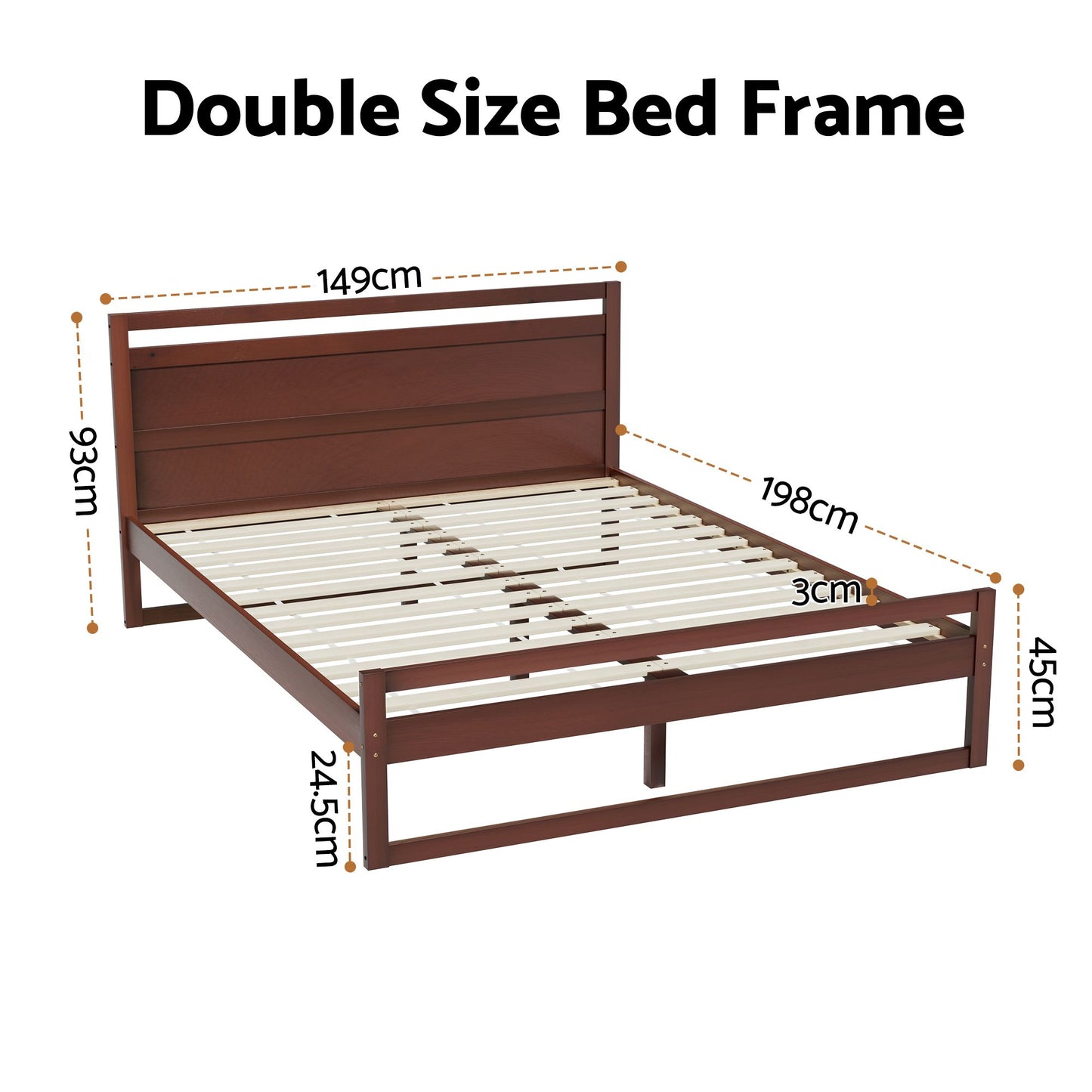 Bed Frame Double Size Wooden - Walnut WITTON
